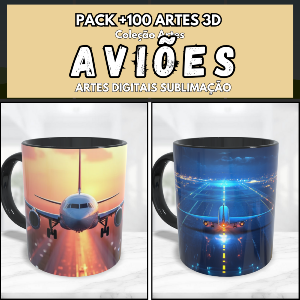 Pack artes digitais sublimação canecas aviões