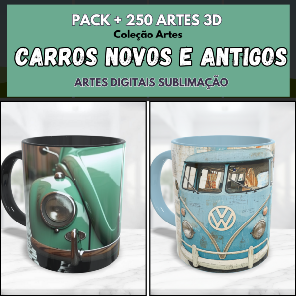 Pack Imagens Sublimação Canecas Carros Novos E Antigos 3d 2d