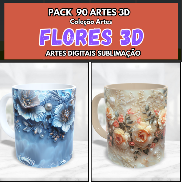 Canecas Personalizadas Sublimação Flores 3D