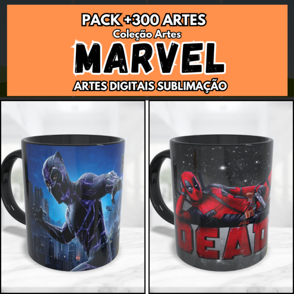 pack artes sublimação canecas MARVEL