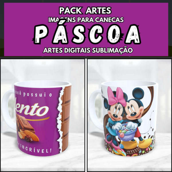 PACK ARTES SUBLIMAÇÃO CANECAS PASCOEA CHOCOLATE